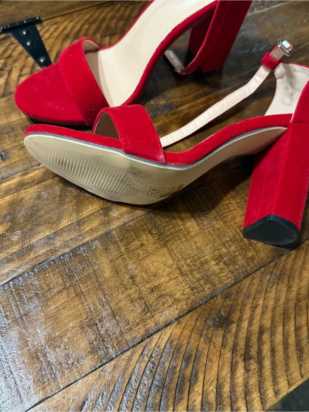 Red Velvet Ankle Strap Heels for Women